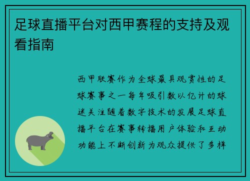 足球直播平台对西甲赛程的支持及观看指南